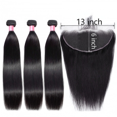 12A 【3PCS+ 13*6 Frontal】18inch Frontal Brazilian Straight/Body Wave Unprocessed Virgin Hair With 1PC Lace Frontal Closure Free Shipping