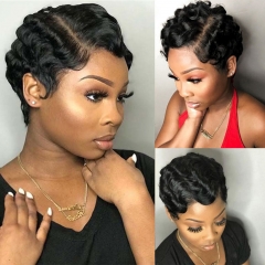 New In Pixie Cut Human Hair Wig No Lace Full Machine Human Hair Wigs For Black Women Short Wig Human Hair Finger Wave