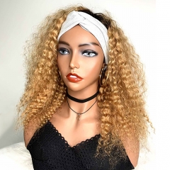 New In Elfin Hair Headband Afro Wig【7PCS Headband Gifts!!】#1b-27 Deep Wave Machine Made Human Hair Wig 220% density Hair Band Wig