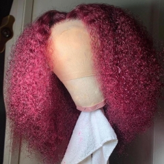 Pure Burgundy Color 99j Kinky Curly 13*6  T Part Lace Wig 150% Density Middle Part Human Hair 100% Unprocessed Top Quality Customize 7 Days