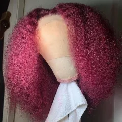 Pure Burgundy Color 99j Kinky Curly 13*6  T Part Lace Wig 150% Density Middle Part Human Hair 100% Unprocessed Top Quality Customize 7 Days