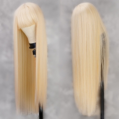 【New Arrival】250% Density 613 Blonde Color Bangs Wig Human Wig Full Machinemade Wig No Glue No Gel Customize in 7 working days