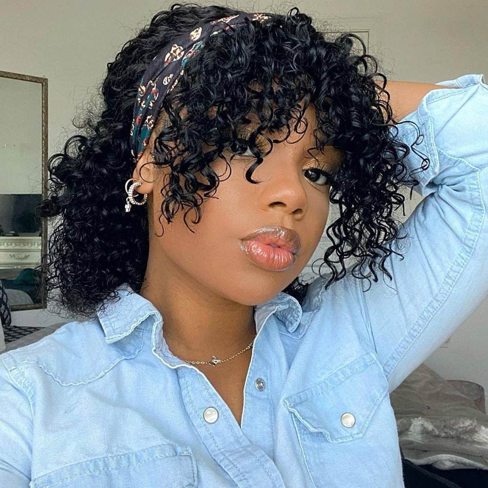 curly bob headband wig