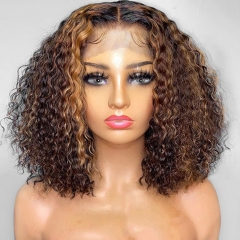 Elfin Hair【New Arrival】Highlight 13*6 T Part Deep Wave 150% Density 10-14inch Cutie Bob Style Honey Blonde Season Hair Lace Wig Customized 7 Days