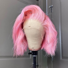 Elfin Hair【New In】Pink Color Straight Hair Lace Frontal 13*4 Bob Wig 180% Density Transparent Lace Wig