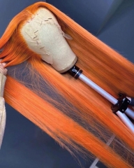 NEW IN 13A Orange Color 13*4 Transparent Lace Frontal Wig Straight 180% Denstiy 10-24inch Silky Hair Best Human Hair Customize For 7 Days