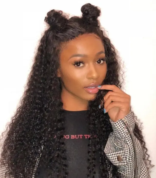 half space buns, half sew-in curls