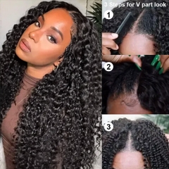 Elfin Hair V Part Wig 200% Density No Leave Out No Glue Protective Natural Human Hair Wig For Blackwomen
