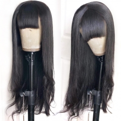 Elfin Hair 10-30inch Longer Fringe Bangs Wig 1b Human Straight Wig Full Machine-made No Lace Wig 250% Density 10-30inch Glueless Wig Human Hair