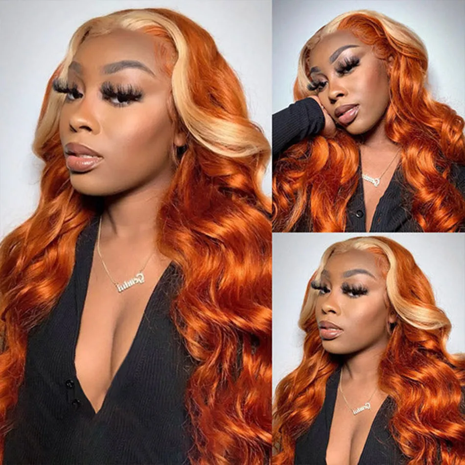 body wave ginger hair with chunky blonde highlights 