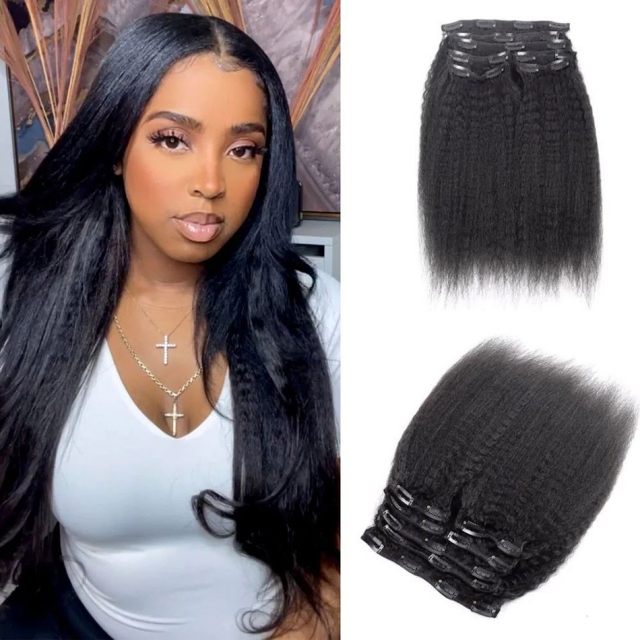 kinky straight clip in hair extensions