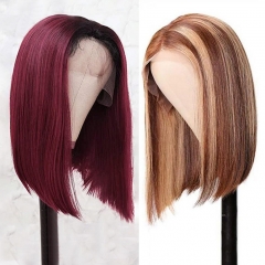 【Two Wigs Wholesale】13A 13*4 #4/27 Highlight Color Lace Front Bob Wig & 1b/99j Burgundy Color Lace Bob Wig Transparent Lace 180% Density