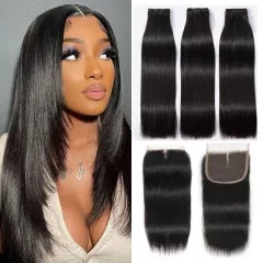 【New Arrival】Double Drawn Full End Straight Hair Bundles With 1Pc Transparent/HD Lace Closure/Frontal