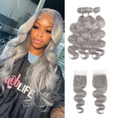 Elfin Hair 12A【3PCS+ 4*4 Lace Closure/13*4 Lace Frontal】Grey Color Transparent Lace Closure With Hair Unprocessed Virgin Hair