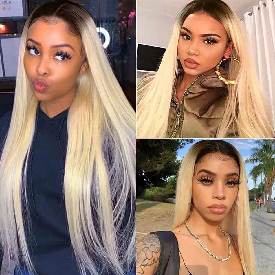 ombre lace frontal wig with dark roots