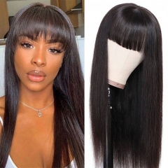 Elfin Hair 10-30inch Longer Fringe Bangs Wig 1b Human Straight Wig Full Machine-made No Lace Wig 250% Density 10-30inch Glueless Wig Human Hair