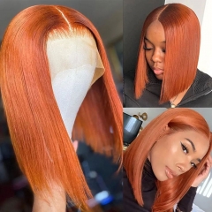 [Big Lace Area] Elfin Hair 350 Orange Ginger Color 13*4 Lace Frontal Bob Wig 200% Density Transparent Lace Wig