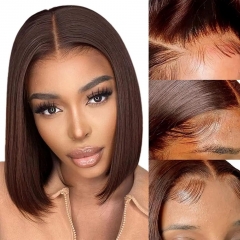 【New In】14A Elfin Hair #4 Color 4*4 Lace Closure Bob Wig Straight Hair 250% Density Transparent Lace Wig