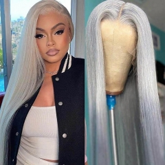 Elfin Hair Grey Color 4*4/13*4 Transparent Lace Frontal wig Straight Wig 200%/250% Density Lace Closure Wig Customize 7 days