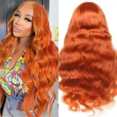 NEW IN 13A Ginger Orange Color Wig 4*4/13*4 Transparent Lace Frontal Wig 200% Density 18-30inch Silky Soft Best Human Hair Free Shipping