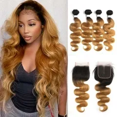 12A 【2PCS+ ombre closure】Brazilian Straight/Body wave 1b-27/1b-99j/1b-30 Silky Hair Unprocessed Virgin Hair With 1PC Ombre Lace Closure  Free Shipping