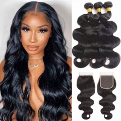 12A 【3PCS+4*4 Lace closure】Peruvian Body Wave Unprocessed Virgin Hair With 1PC Lace Closure