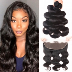 12A 【3PCS+13*4 Lace Frontal】Malaysian Body Wave Unprocessed Virgin Hair With 1PC Lace Frontal Closure