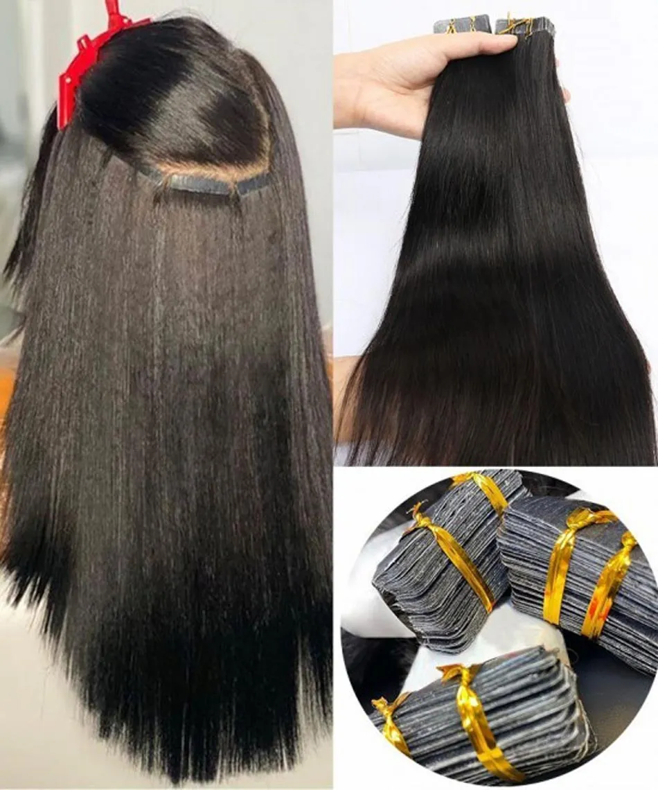 silky straight tape-in hair extensions