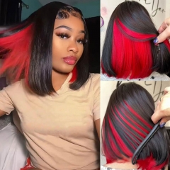 【NEW IN】Peekaboo Highlights Red Colored HD/Transparent 4*4/5*5/13*4 Lace Closure Bob Wig 250% Density Bob Wig Glueless Human Hair