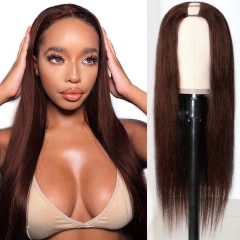 Elfin Hair #4 Brown U Part Wig Glueless Wig 200%/250% Density Human Hair Full Machine Made Straight Wig