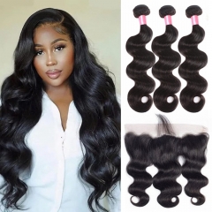 Elfin Hair 12A【3PCS+ HD 13*4 Lace Frontal】Body Wave Unprocessed Virgin Hair With 1PC Thin Lace Frontal Closure