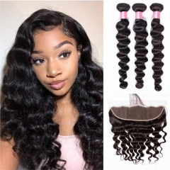 12A 【3PCS+13*4 Lace Frontal】Brazilian Loose Wave Hair Unprocessed Virgin Hair With 1PC Lace Closure