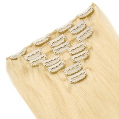 16-30 Inch #613 Color 13A Grade Honey Blonde Straight 8pcs/set Full Head Clip In Human Hair Extension