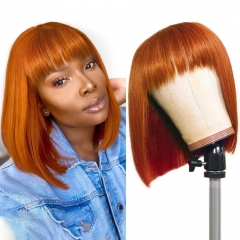 Elfin Hair Ginger Orange Glueless Bob Wig 150% Density Bangs Bob Wig Full Machine Made No Lace Straight Hair