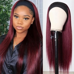 New in Burgundy 99J Headband Wig Machinemade Wig Afro Women Affordable Wig No Lace No Gel No Glue Wig Human Hair Free Shipping