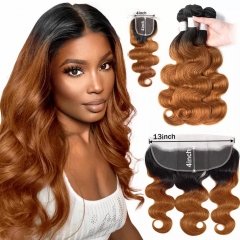 Elfin Hair 12A 1b/30 Hair【3PCS+ 13*4 Lace Frontal】Human Hair Bundles Unprocessed Virgin Hair With 1PC 13*4 Lace Frontal Free Shipping