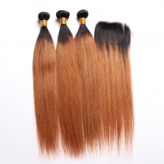12A 1b/30【3PCS+4*4 Lace closure】Straight Hair Unprocessed Virgin Hair With 1PC Lace Closure