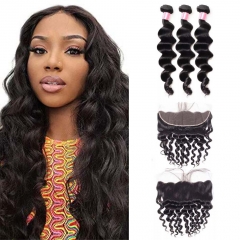 12A 【3PCS+13*4 Lace Frontal】Brazilian Loose deep Wave Hair Unprocessed Virgin Hair With 1PC Lace Closure