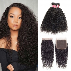 12A 【3PCS+4*4 Lace closure】Brazilian Deep Curly Unprocessed Virgin Hair With 1PC Lace Closure