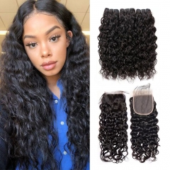 12A 【3PCS/2PCS+4*4 Lace Closure】 Peruvian Water Wave Unprocessed Virgin Hair With 1PC Lace Closure Free Shipping