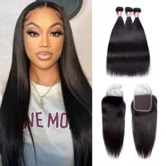 12A 【3PCS+4*4 Lace closure】Malaysian Straight Hair Unprocessed Virgin Hair With 1PC Lace Closure