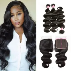 Elfin Hair 12A 【3PCS+ HD Invisible 5*5 Lace closure】Body Wave Hair Unprocessed Virgin Hair With 1PC Thin Lace HD Lace Closure