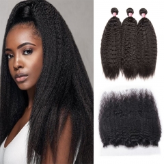 12A 【3PCS+13*4 Lace Frontal】Peruvian Kinky Straight Hair Unprocessed Virgin Hair With 1PC Lace Closure Free Shipping