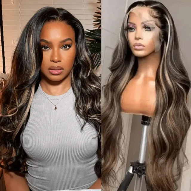 long body wave hair with blonde highlights