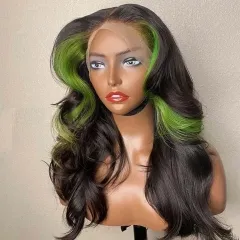 【New In】Green Skunk Stripes 13*4 Transparent/HD Lace Frontal Closure Wig Shego Color Trending Hair 250% Density Silky Soft Human Hair