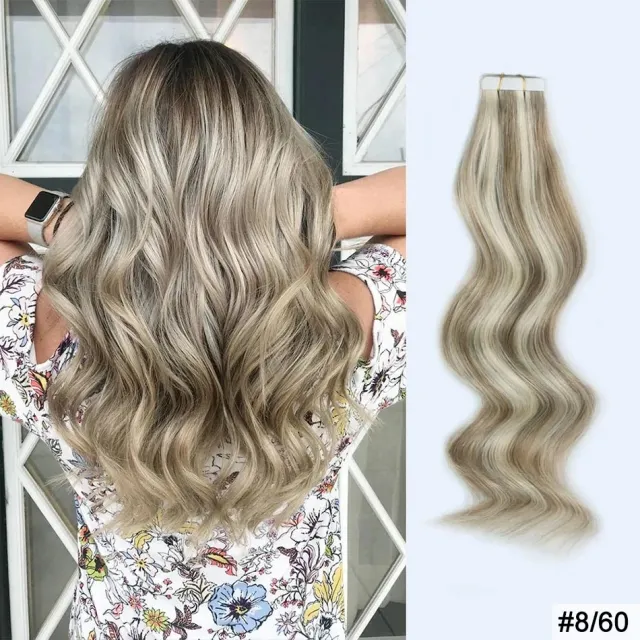 dirty and white blonde balayage tape in hair