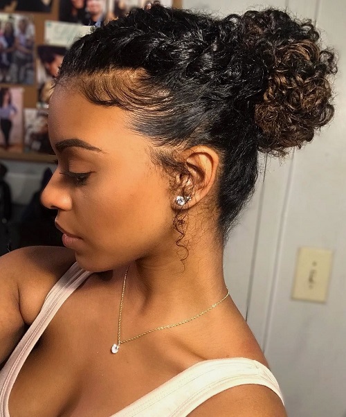 curly mesy high bun