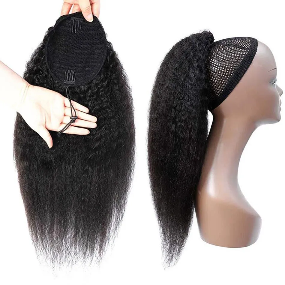 kinky straight drawstring ponytail human hair