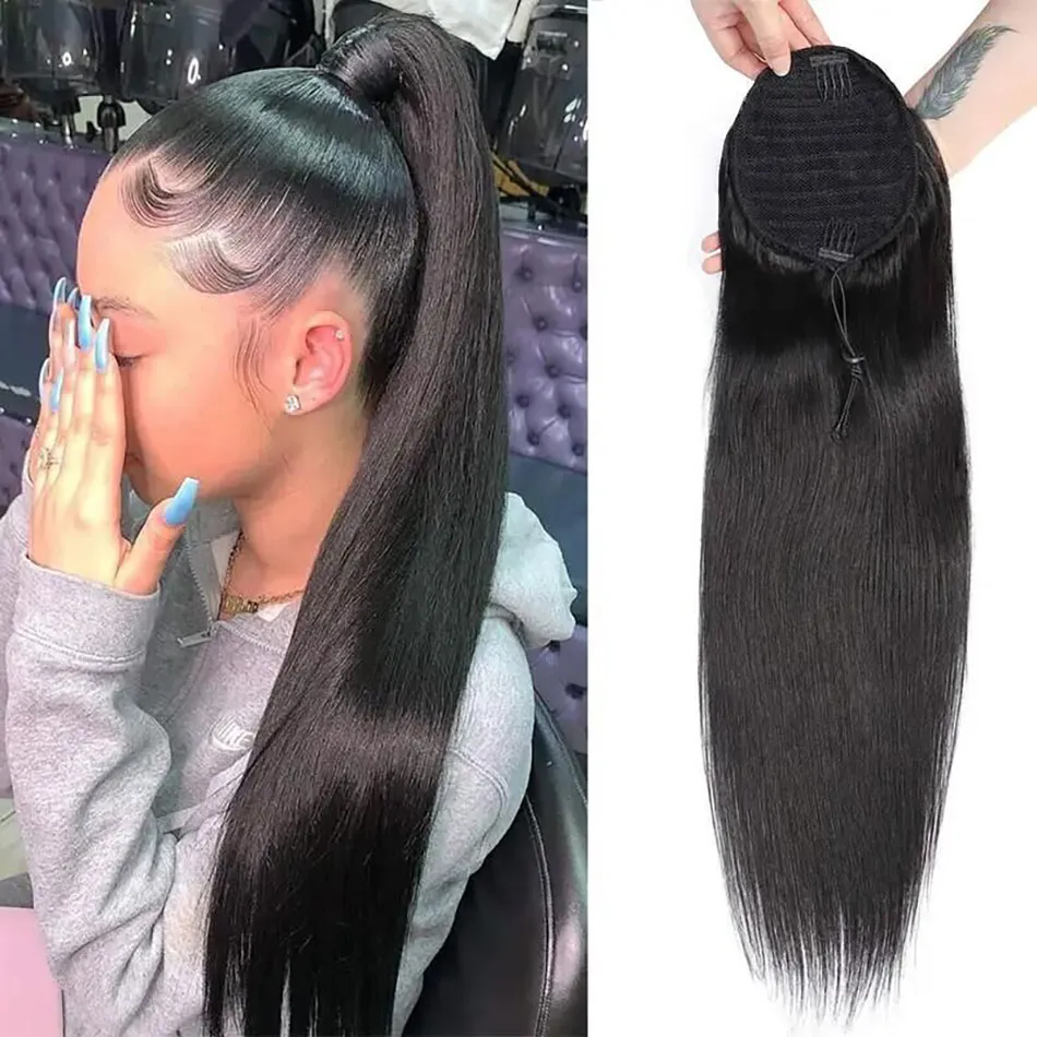 sleek straight drawstring ponytail