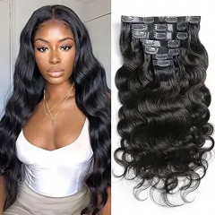 Elfin Hair PU Clip Ins Body Wave Hair Extensions Set Of 6Pcs/12Pcs Natural Black Full Head PU Hair Extensions For Black Women